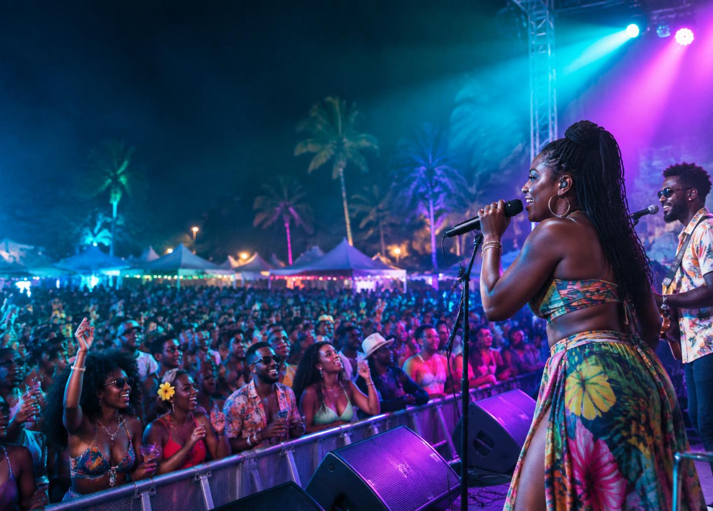 Live performance and dancing crowd at a Caribbean fête
